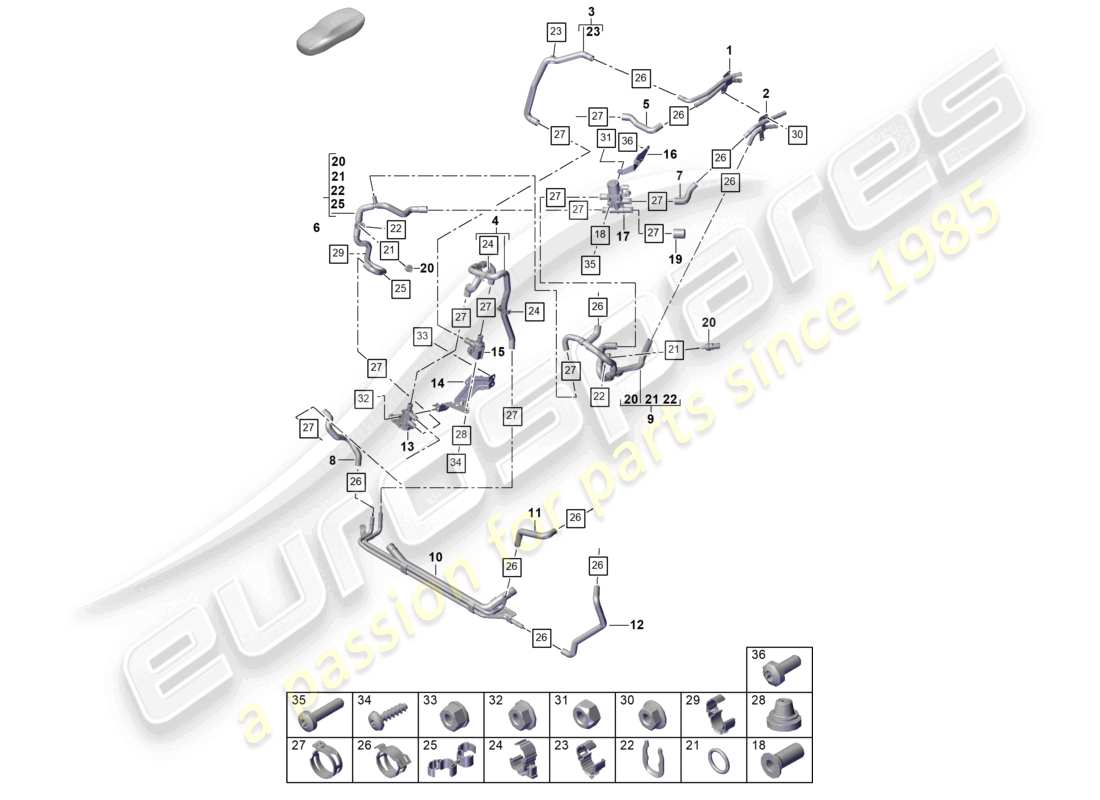 porsche 2025 (cayenne e3 pa) circuit haute température du chauffage avant pour véhicules à propulsion hybride schéma des pièces