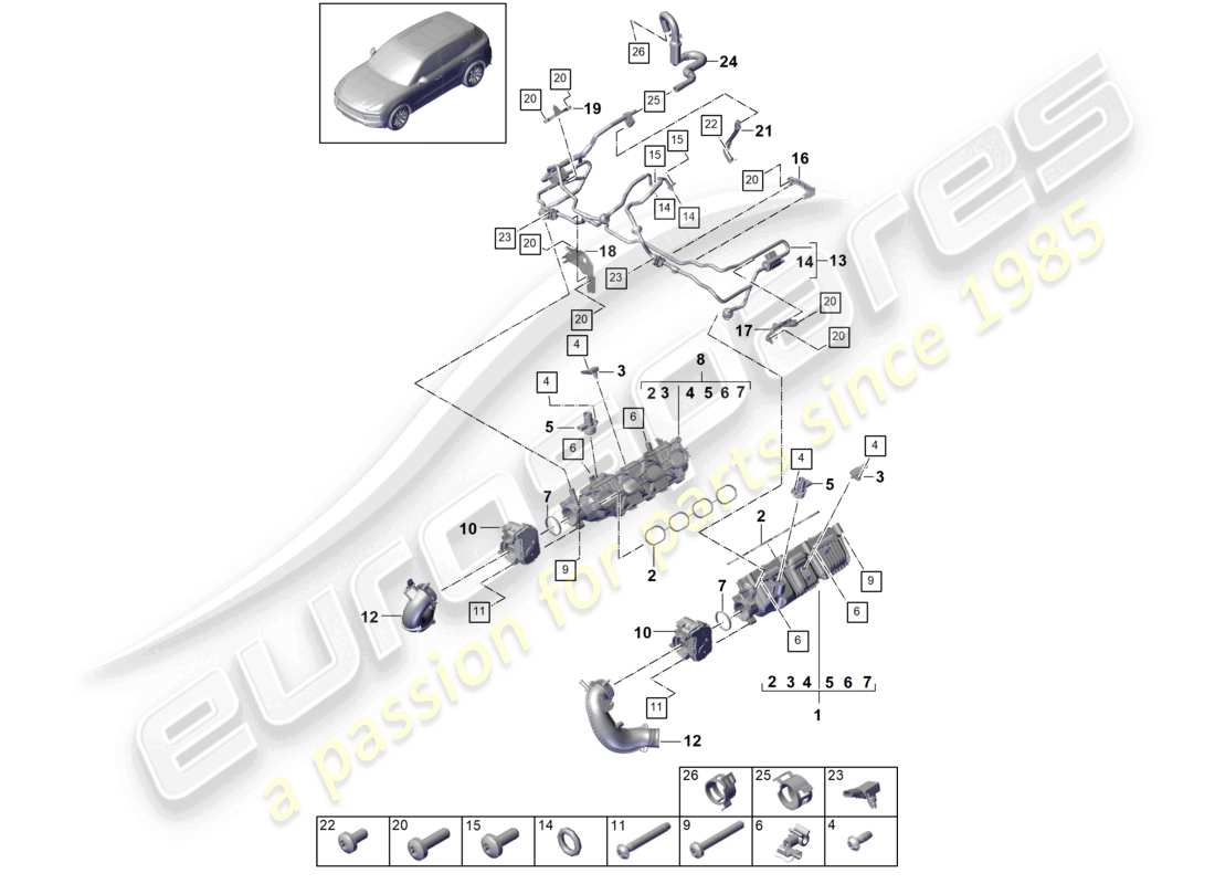 porsche 2021 (cayenne e3 9ya/9yb) schéma des pièces de l'adaptateur de soupape d'accélérateur du collecteur d'admission pour le réservoir de carburant