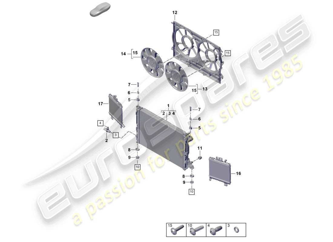 porsche 2025 (cayenne e3 pa) système de refroidissement du liquide de refroidissement refroidisseur pour liquide de refroidissement capot de radiateur schéma des pièces