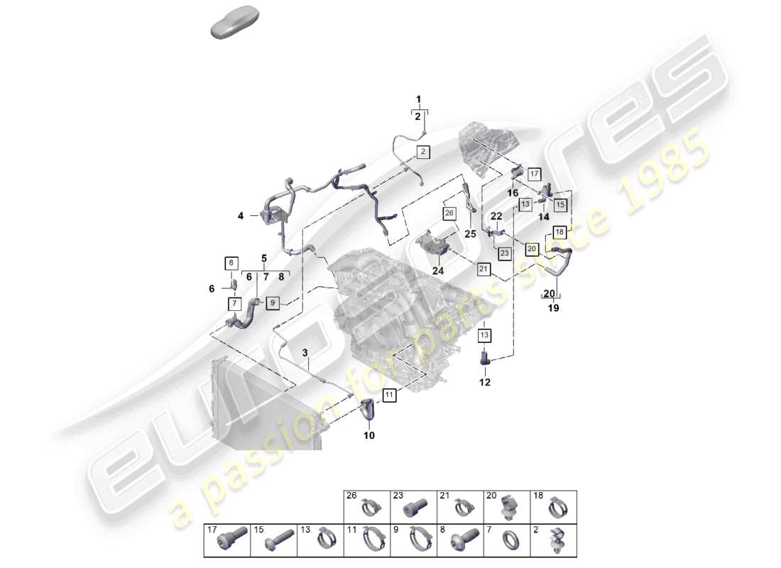porsche 2025 (cayenne e3 pa) système de refroidissement du liquide de refroidissement vase d'expansion du liquide de refroidissement tuyau de liquide de refroidissement schéma des pièces