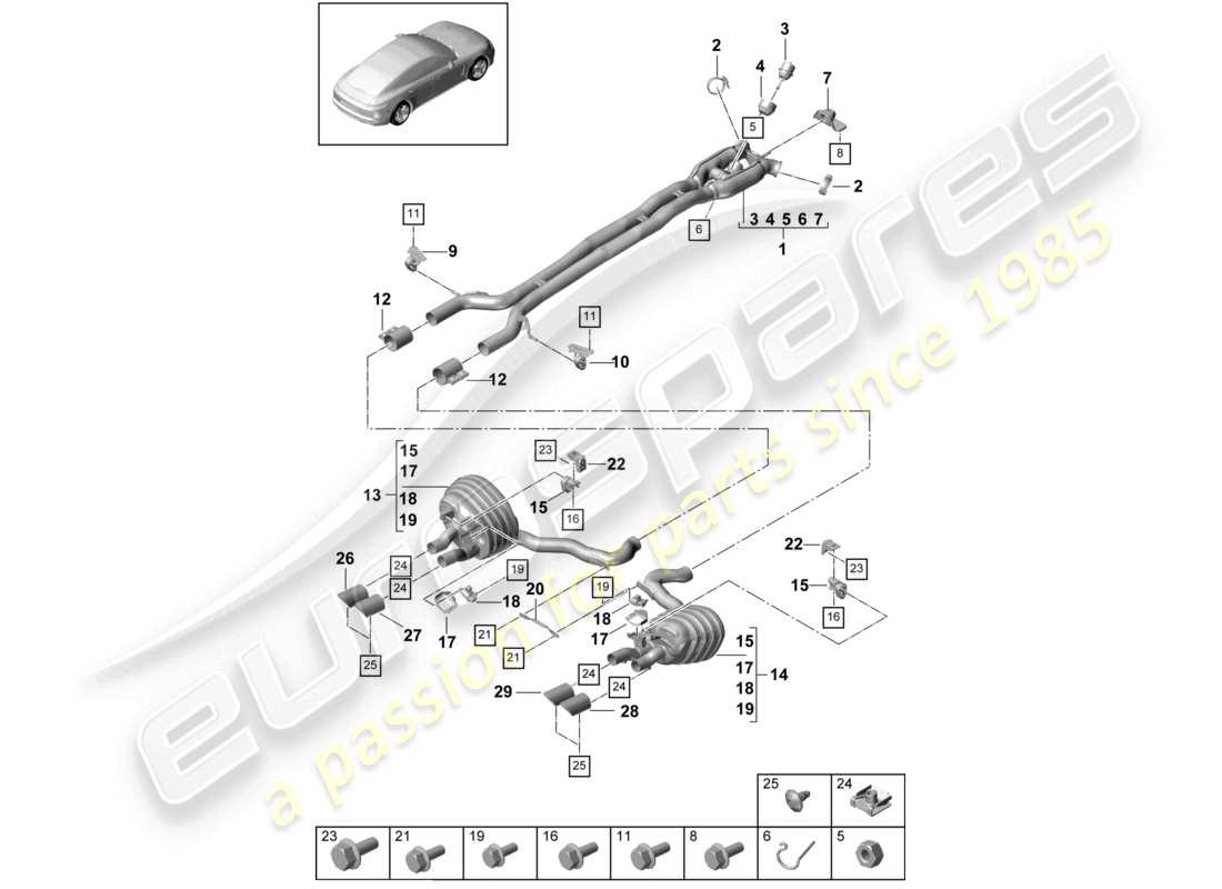 porsche 2021 (panamera 971-1) système d'échappement version sport silencieux avant silencieux arrière tuyau d'échappement diagramme des pièces