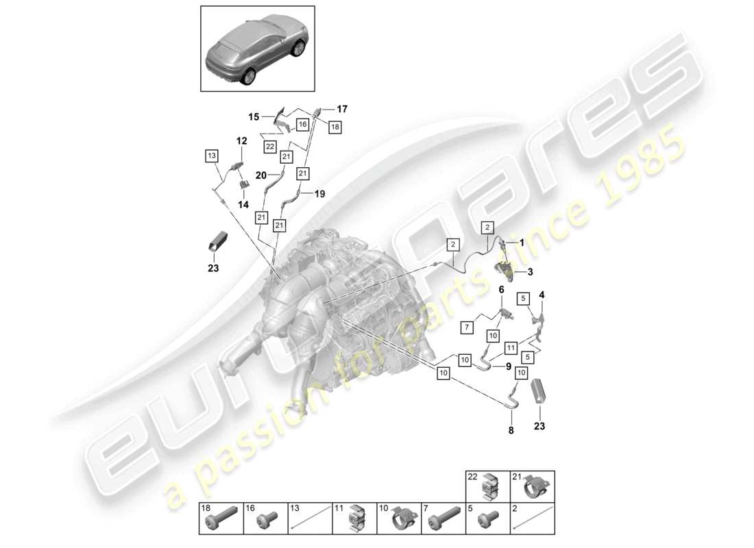 porsche 2021 (macan) transmetteur de différence de pression transmetteur de température des gaz d'échappement pour véhicules équipés d'un filtre à particules essence schéma des pièces