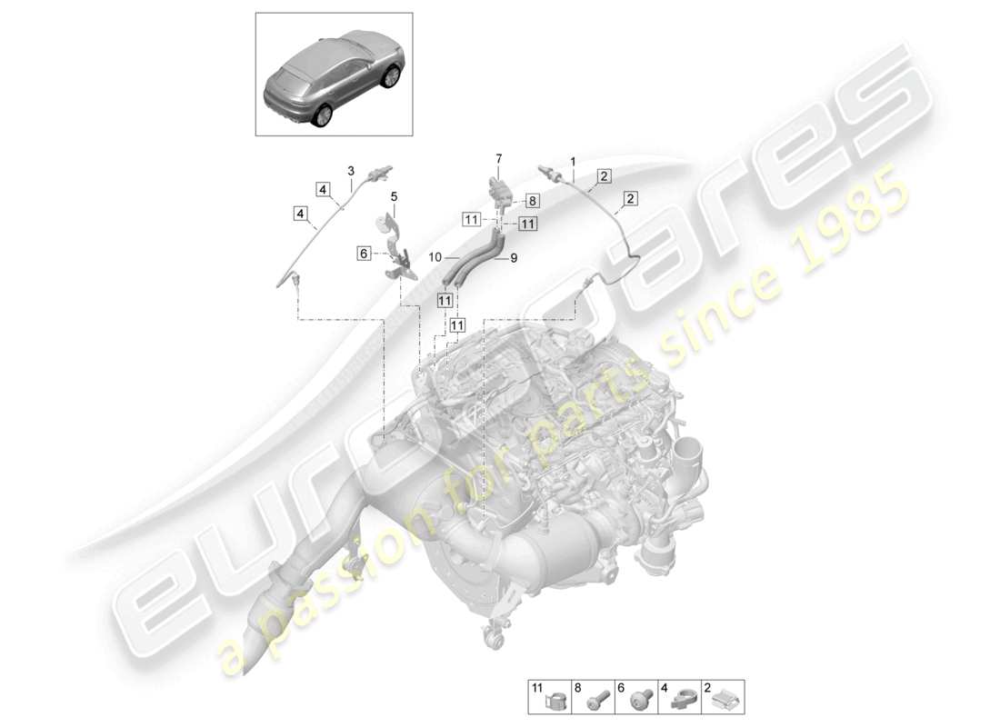 porsche 2021 (macan) transmetteur de différence de pression transmetteur de température des gaz d'échappement pour véhicules équipés d'un filtre à particules essence schéma des pièces