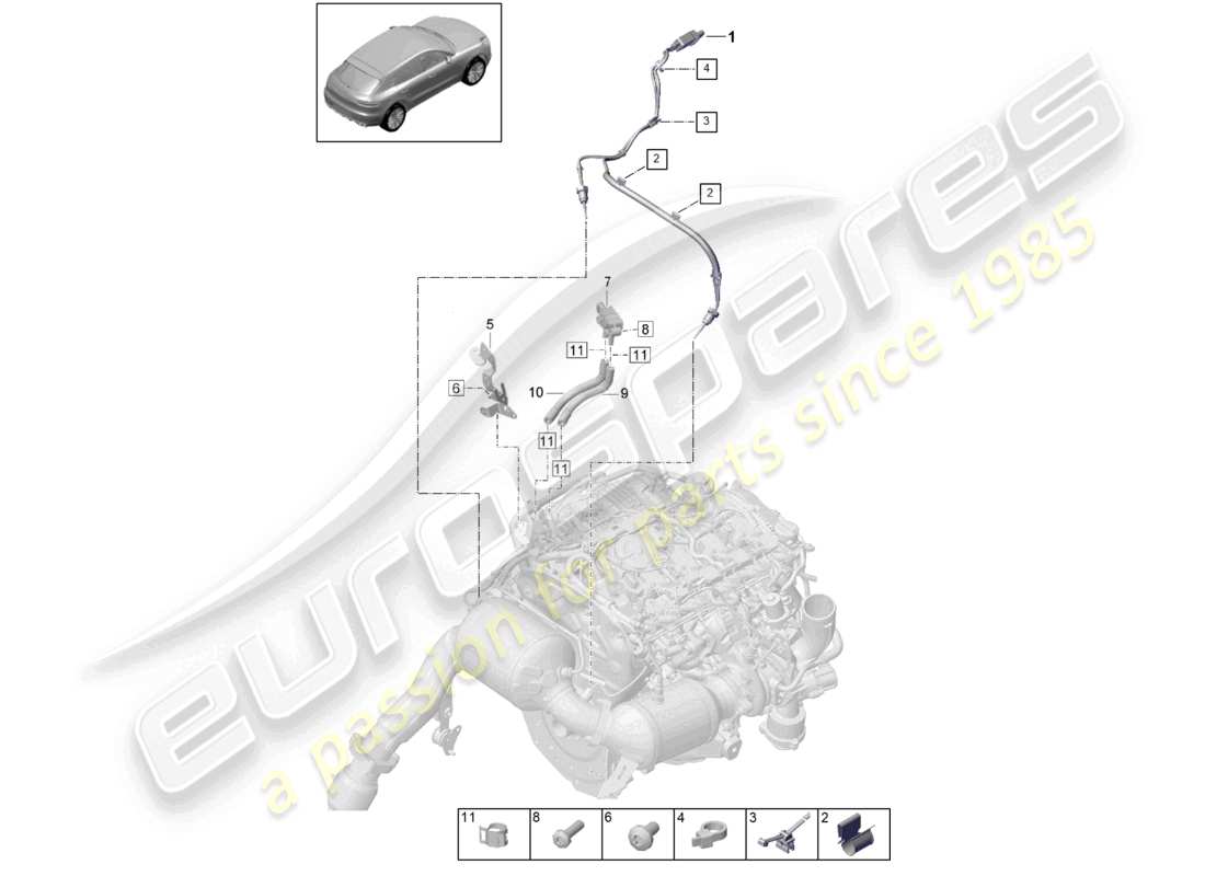 porsche 2021 (macan) transmetteur de différence de pression transmetteur de température des gaz d'échappement pour véhicules équipés d'un filtre à particules essence schéma des pièces