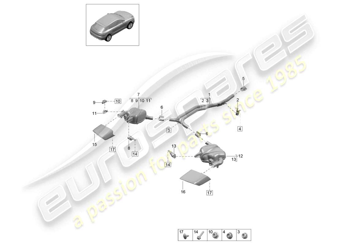 porsche 2021 (macan) système d'échappement tuyau d'échappement silencieux arrière diagramme des pièces