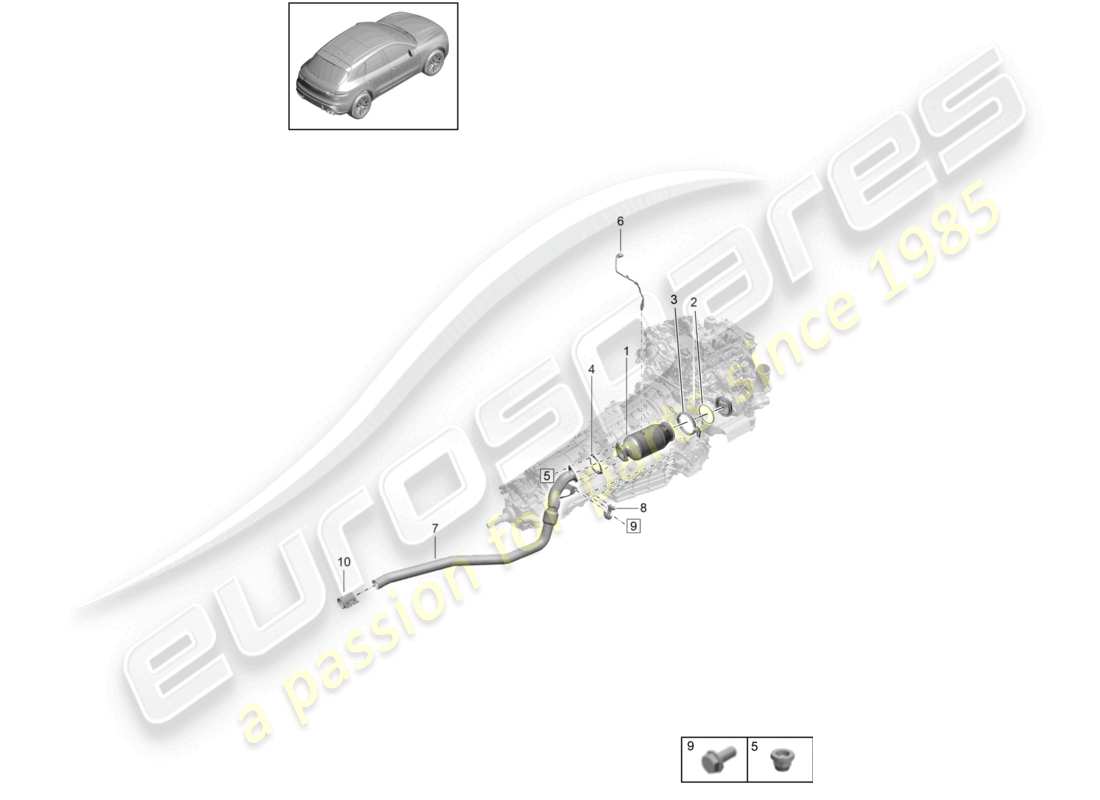 porsche 2021 (macan) schéma des pièces de la sonde lambda du convertisseur catalytique