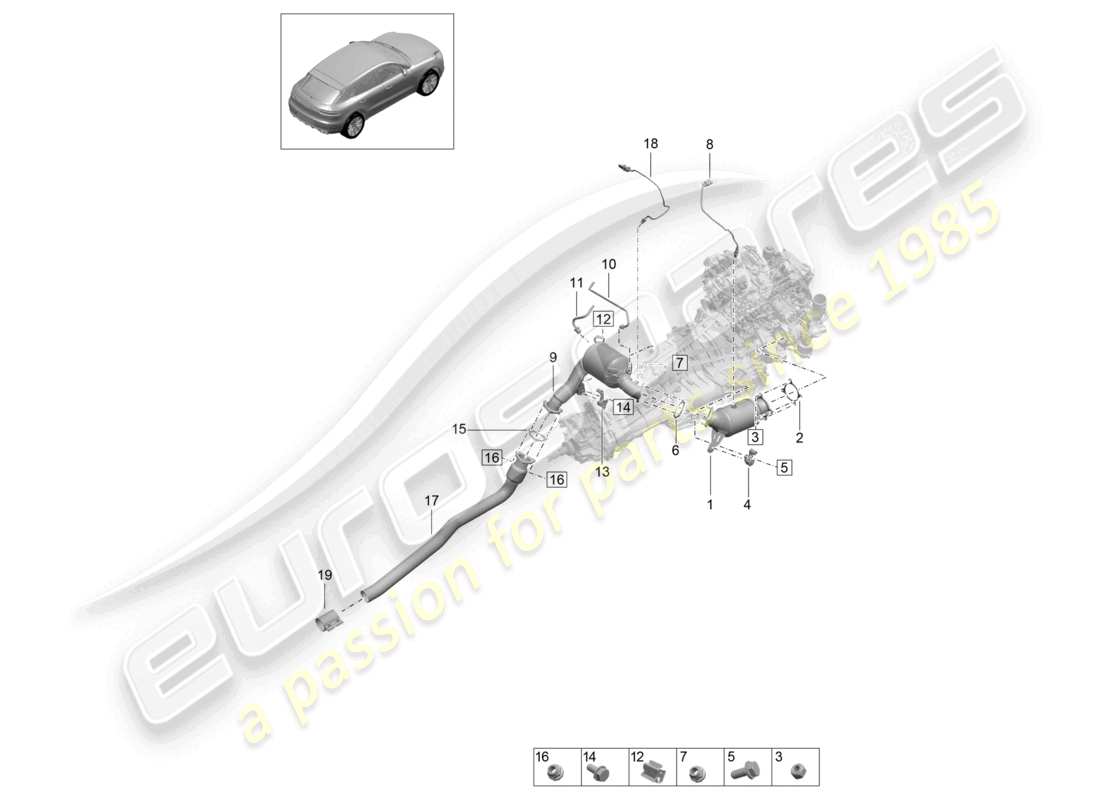 porsche 2021 (macan) convertisseur catalytique filtre à particules essence sonde lambda schéma des pièces