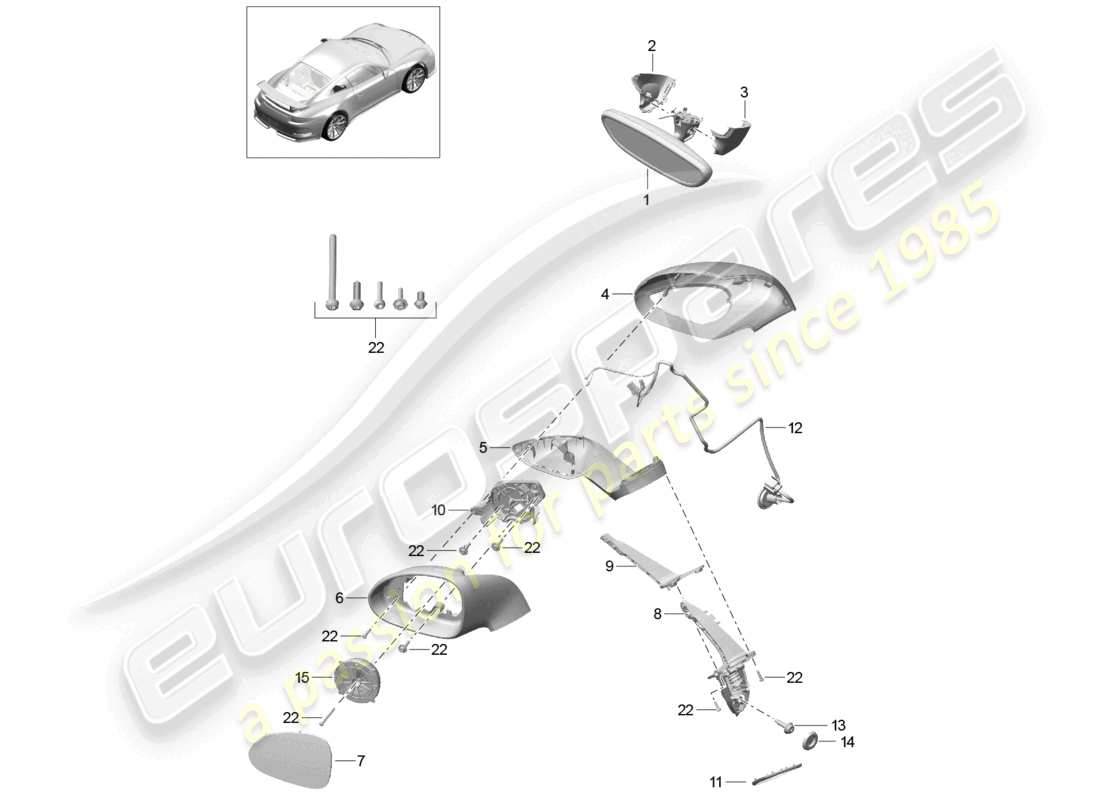 porsche 2021 (991-2 r/gt3/rs) rétroviseur intérieur rétroviseur extérieur schéma des pièces