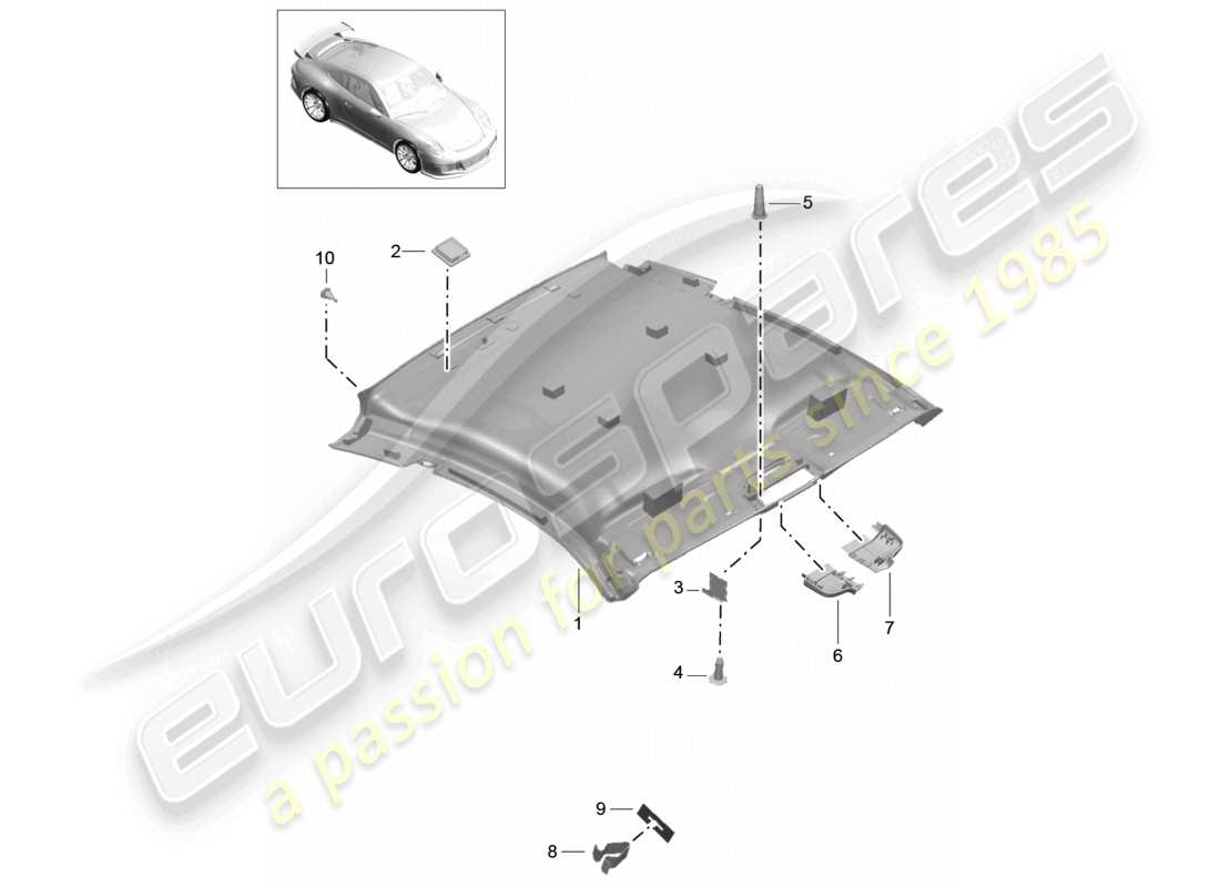 porsche 2021 (991-2 r/gt3/rs) garniture de toit schéma des pièces