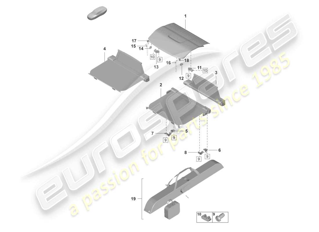 porsche 2024 (panamera 971-2) schéma des pièces du volet roulant du plateau de couverture