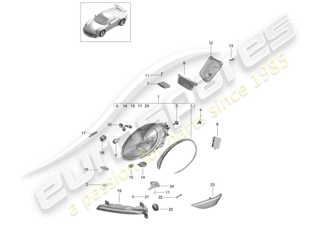 porsche 2021 (991-2 r/gt3/rs) phares phare supplémentaire clignotant feu de position latéral répétiteur de clignotant d - mj 2018>> schéma des pièces