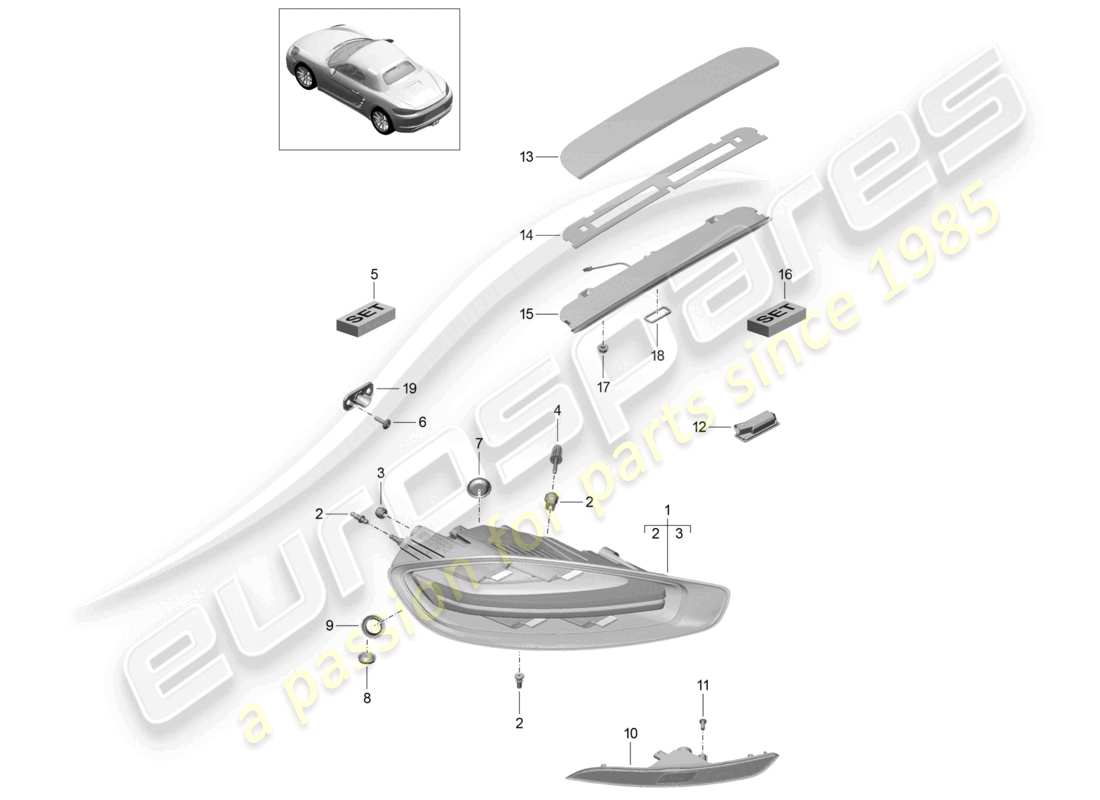 porsche 2024 (718 boxster) feu arrière éclairage de plaque d'immatriculation feu stop supplémentaire feu antibrouillard arrière schéma des pièces