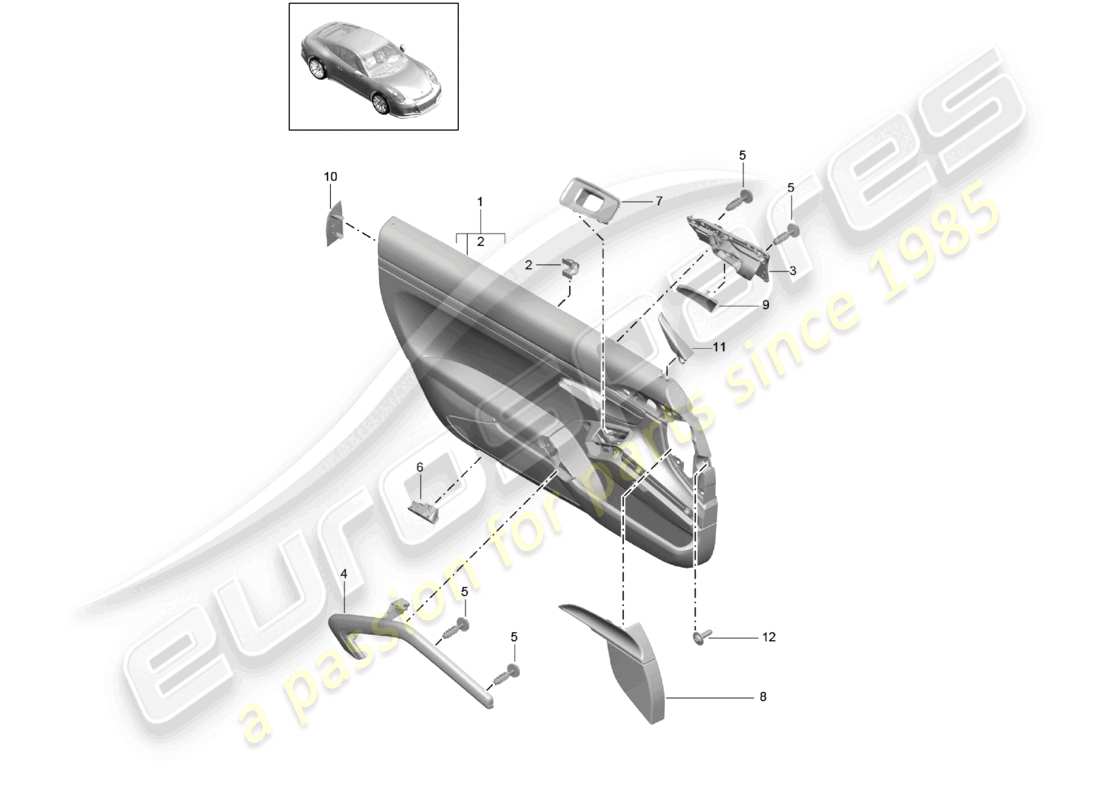 porsche 2021 (991-2 r/gt3/rs) panneau de porte gt3 accessoires garniture de panneau de porte cuir touring paket 2. generation d - mj 2018>> schéma des pièces