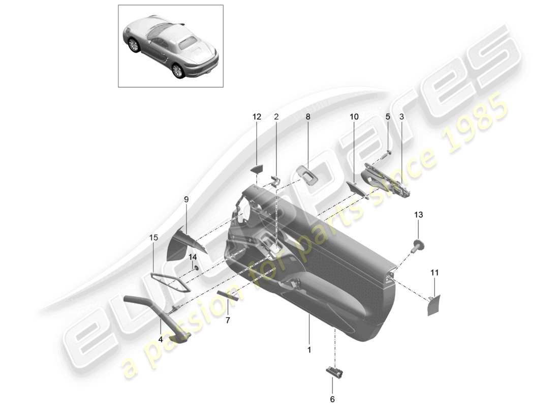 porsche 2023 (718 boxster) panneau de porte accessoires en cuir garniture peinte diagramme des pièces