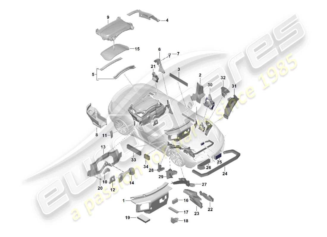 porsche 2024 (718 boxster) schéma des pièces d'isolation phonique du corps
