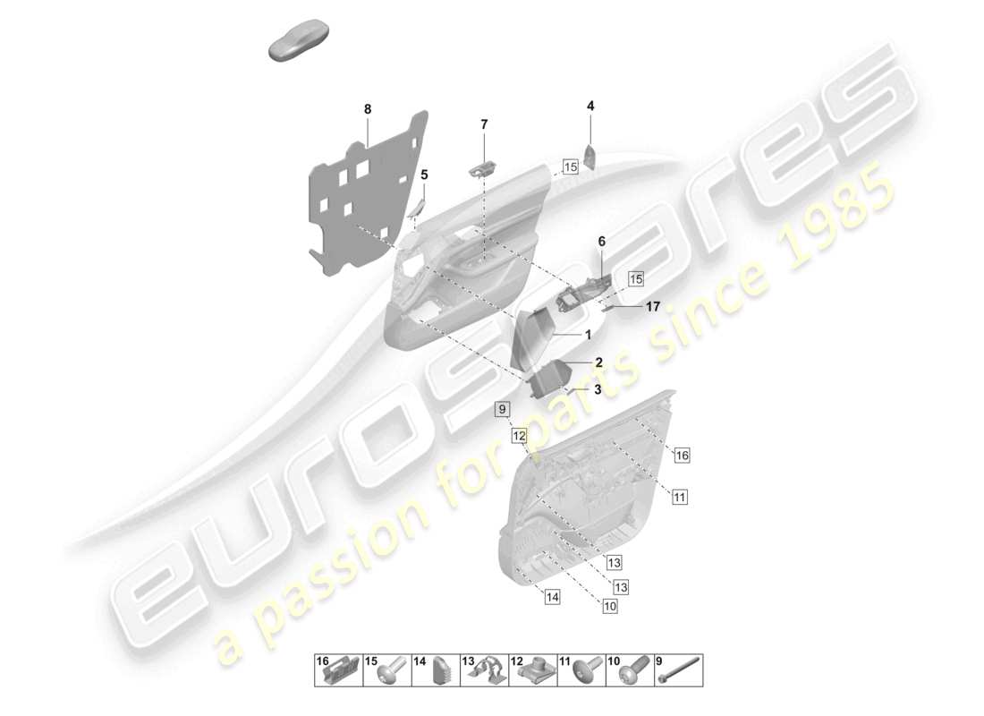 porsche 2022 (taycan 9j1-1) panneau de porte avant accessoires fixations diagramme des pièces