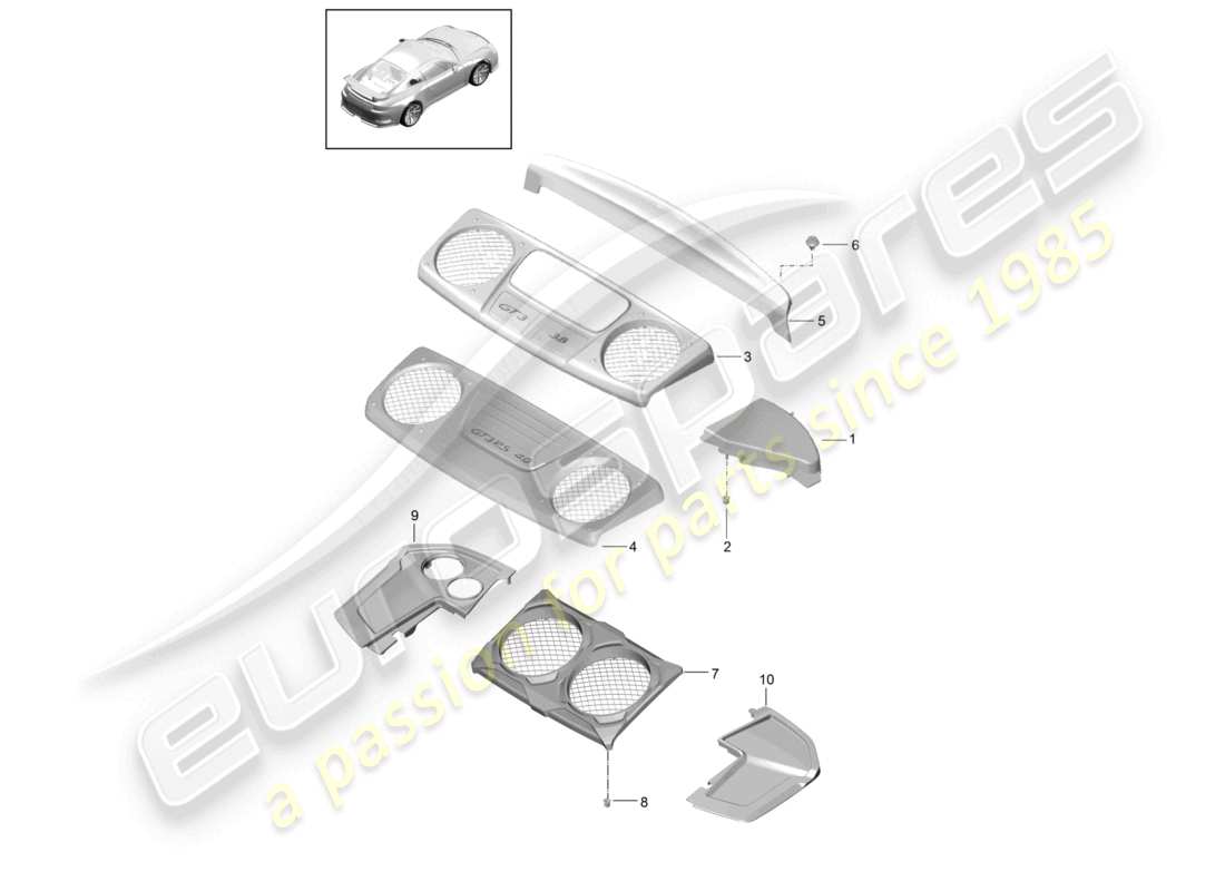 porsche 2021 (991-2 r/gt3/rs) schéma des pièces du compartiment moteur