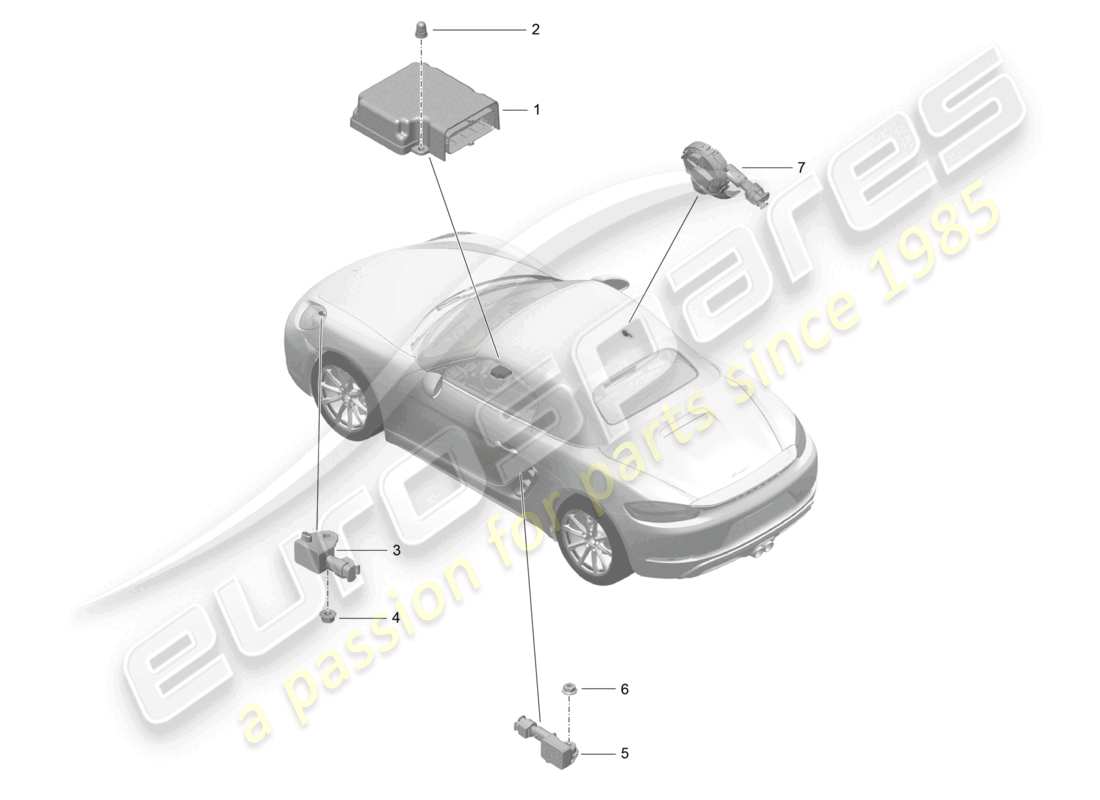 porsche 2025 (718 boxster) unité de commande capteur de collision pour airbag schéma des pièces