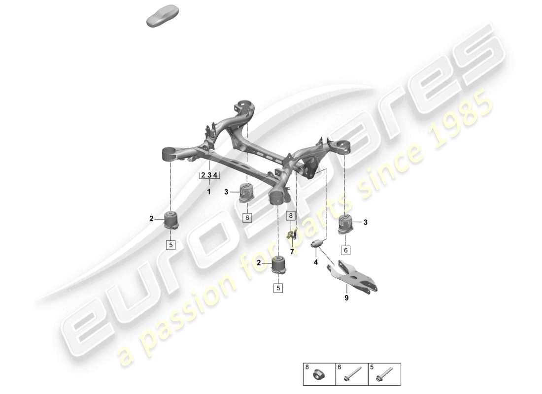 porsche 2024 (macan-e) schéma des pièces du sous-châssis de suspension de l'essieu arrière