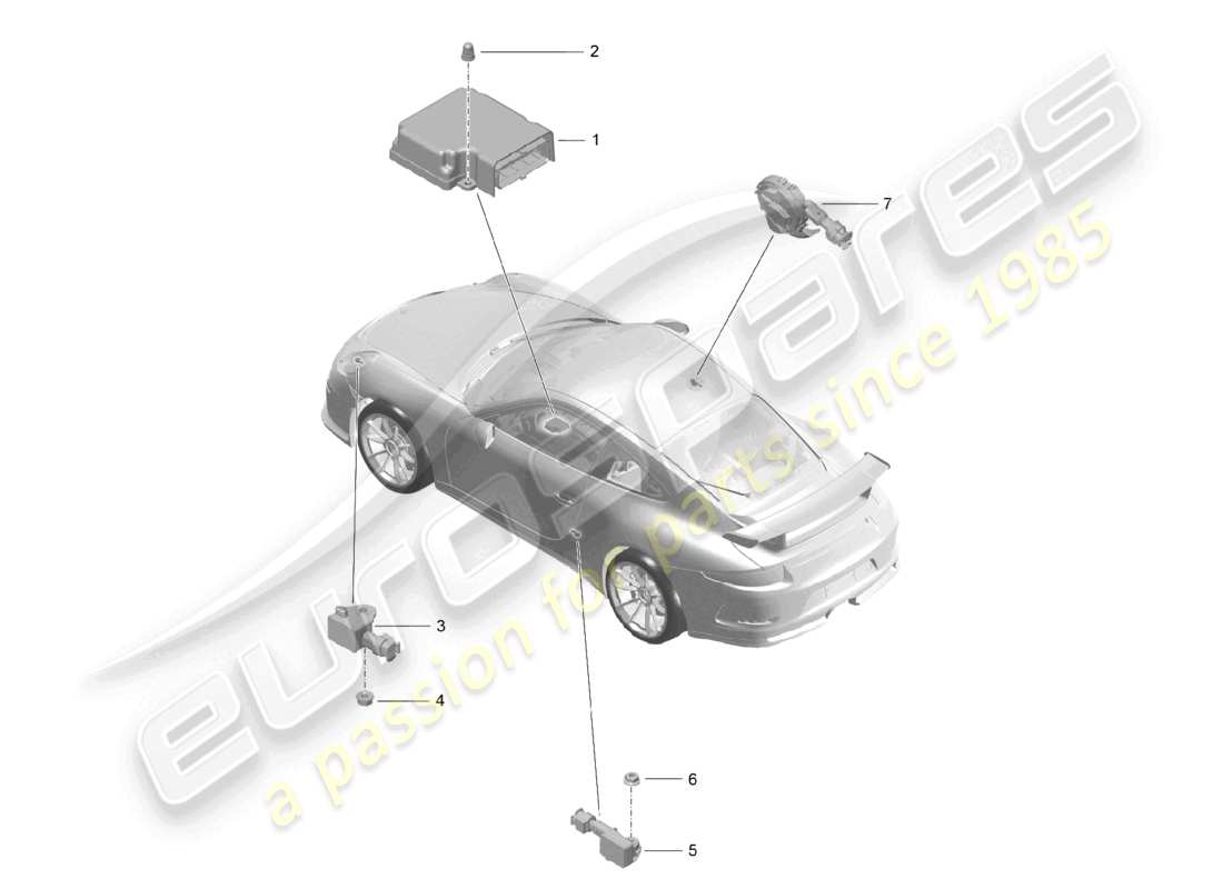 porsche 2021 (991-2 r/gt3/rs) unité de contrôle capteur de pression schéma des pièces de l'airbag