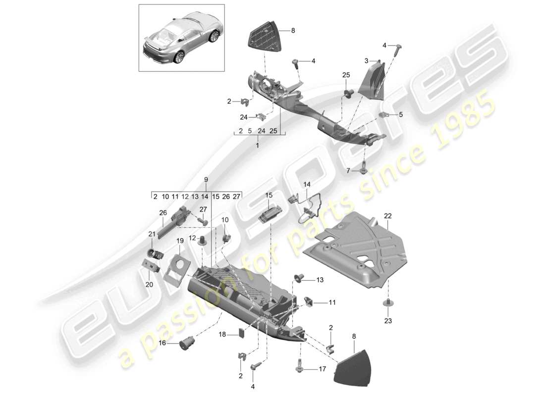 porsche 2021 (991-2 r/gt3/rs) schéma des pièces de la boîte à gants et de la garniture (côté conducteur)