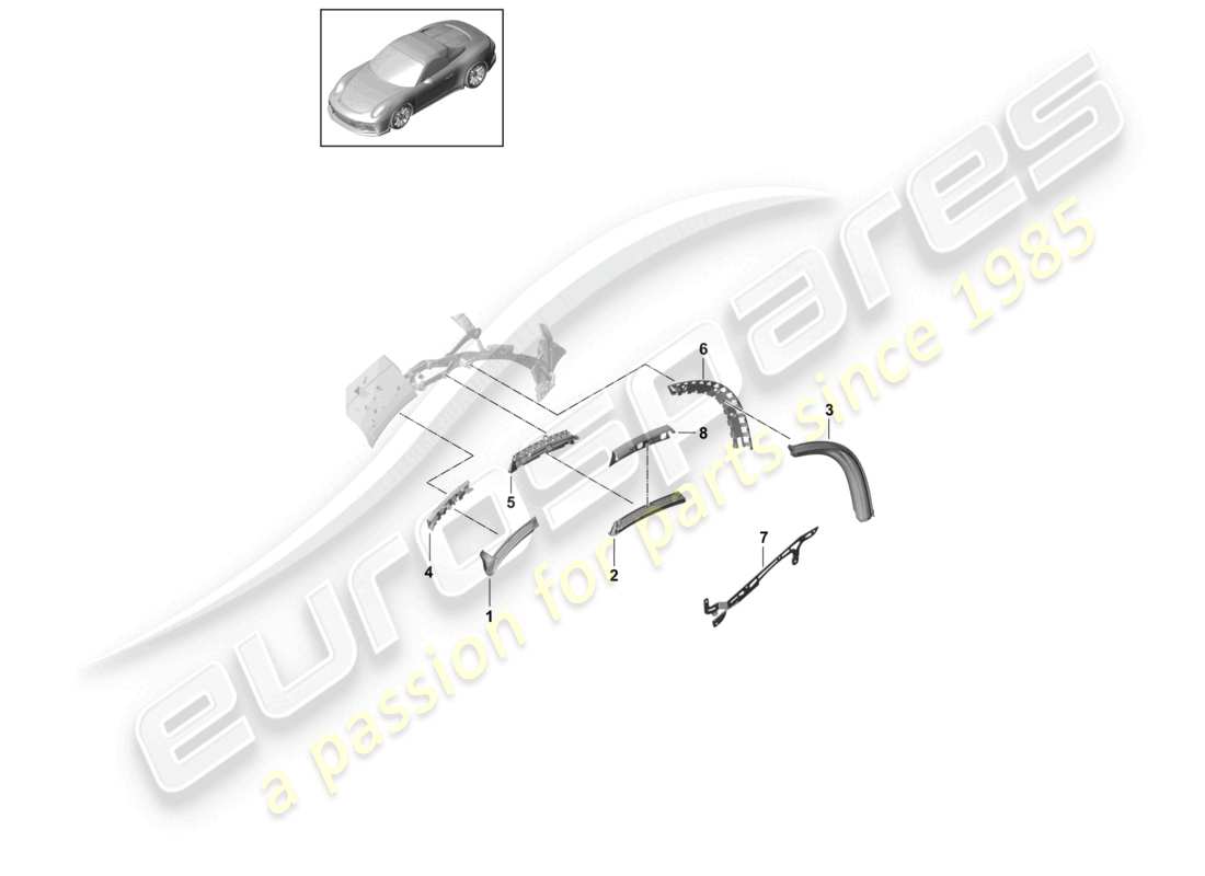 porsche 2021 (991-2 r/gt3/rs) schéma des pièces des joints de capote