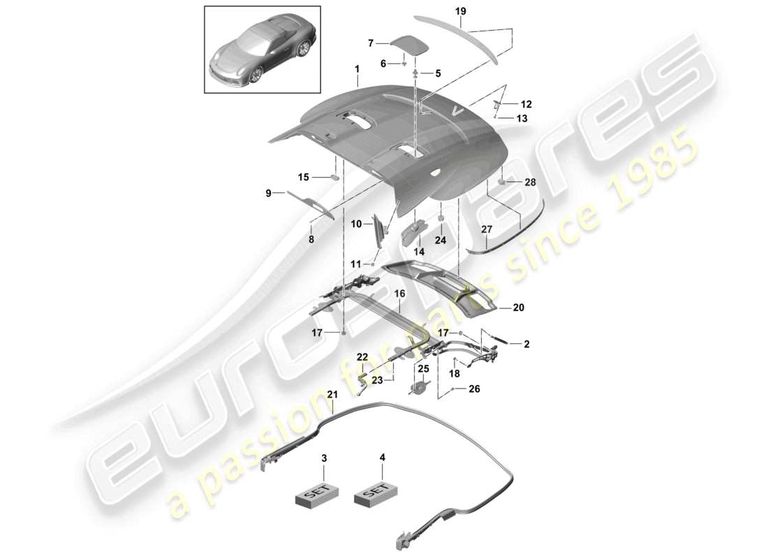 porsche 2021 (991-2 r/gt3/rs) couvercle de coffre de rangement supérieur cabrio schéma des pièces