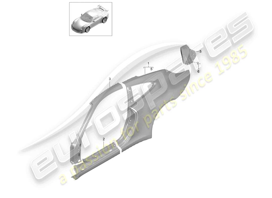 porsche 2021 (991-2 r/gt3/rs) diagramme de la partie extérieure de la partie latérale