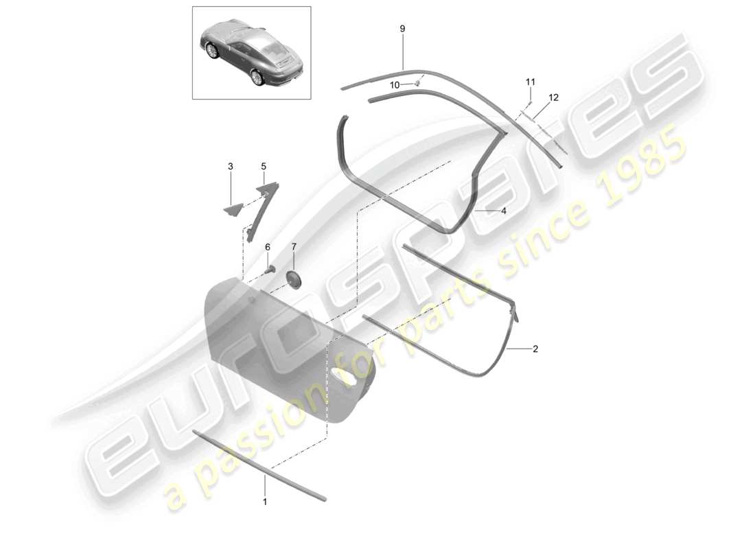 porsche 2021 (991-2 r/gt3/rs) schéma des pièces de joint et de garniture de porte