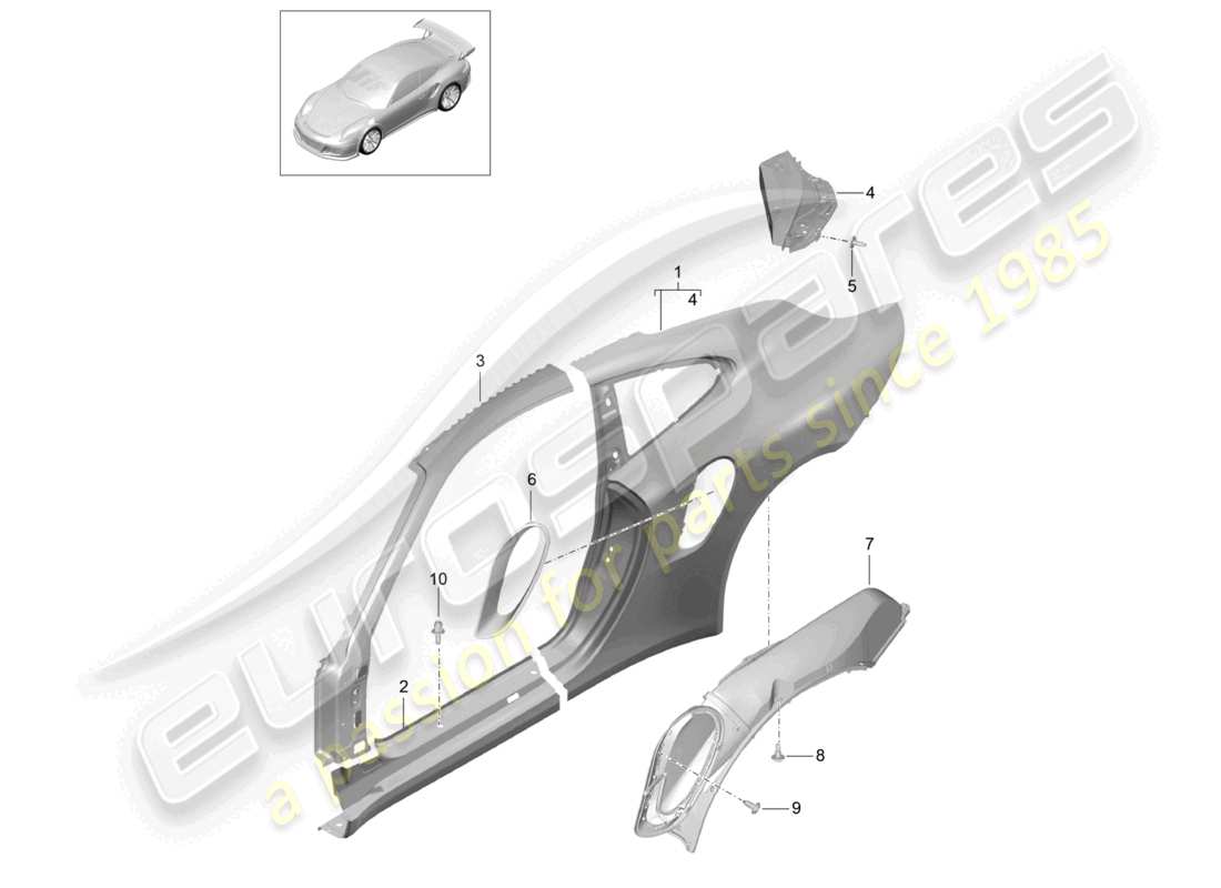 porsche 2021 (991-2 r/gt3/rs) diagramme de la partie extérieure de la partie latérale