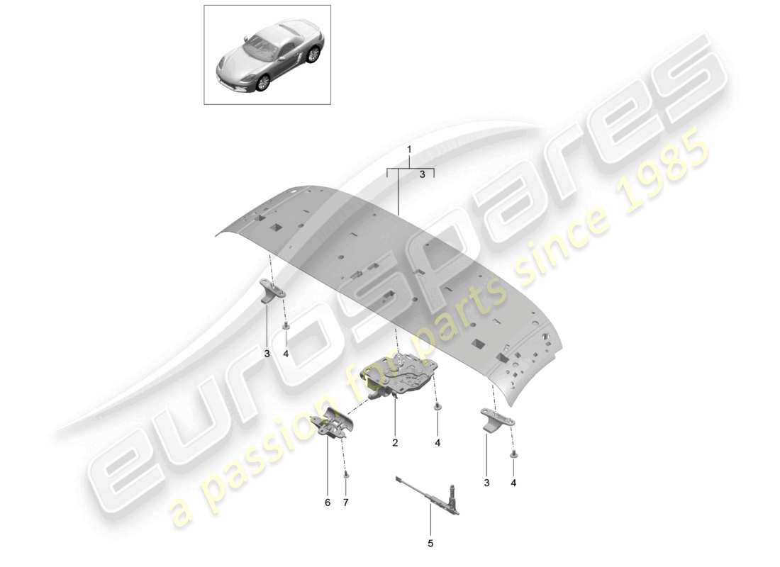 porsche 2024 (718 boxster) schéma des pièces du loquet du cadre supérieur du toit avant