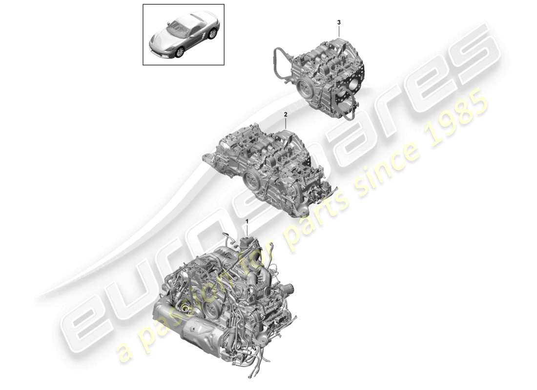 porsche 2023 (718 boxster) moteur de remplacement pour véhicules avec filtre à particules essence mais sans : disque d'embrayage - pdk - boîte de vitesses mais sans : volant moteur boîte de vitesses manuelle inclus compresseur climatisation schéma des pièces