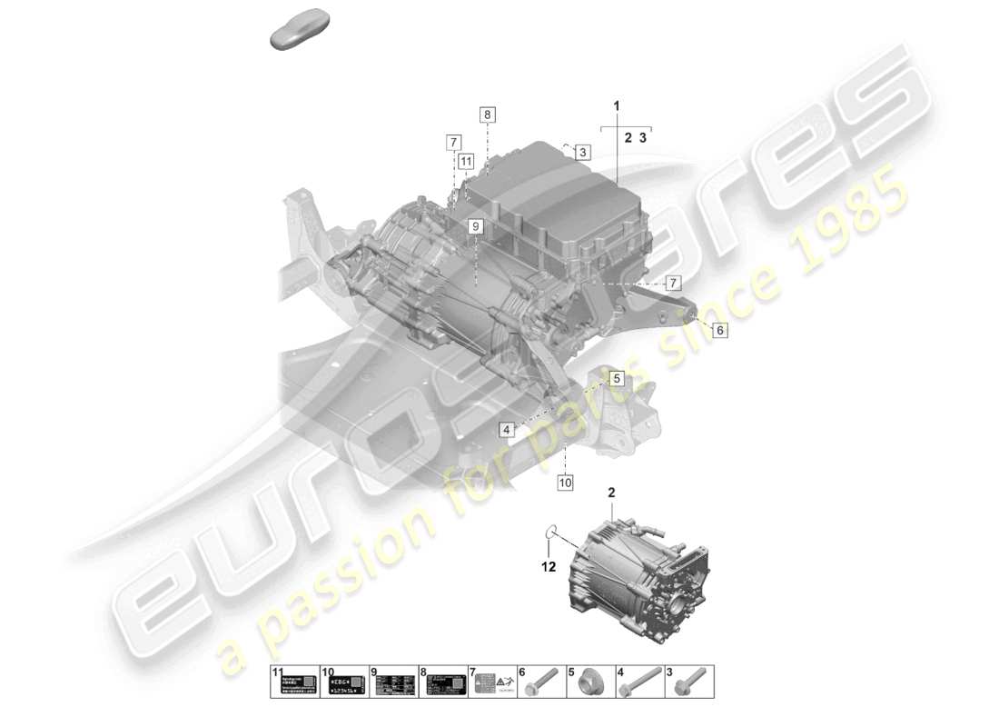 porsche 2026 (taycan 9j1-2) moteur de remplacement moteur de traction pour entraînement électrique essieu avant schéma des pièces