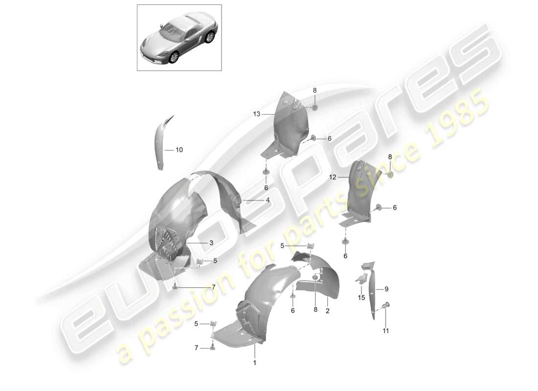 porsche 2022 (718 boxster) garnitures schéma des pièces du carter de roue