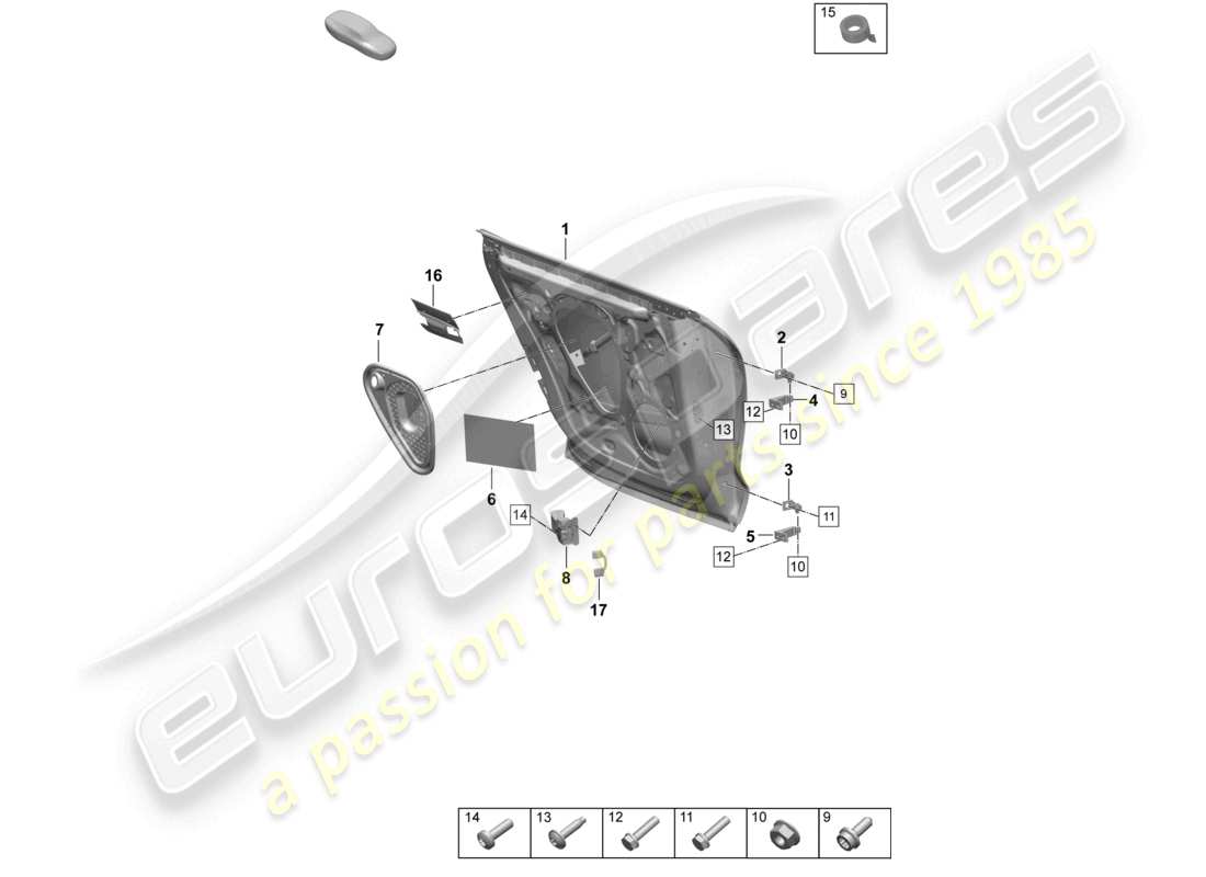 porsche 2026 (taycan 9j1-2) coque de porte arrière charnière de porte accessoires diagramme des pièces