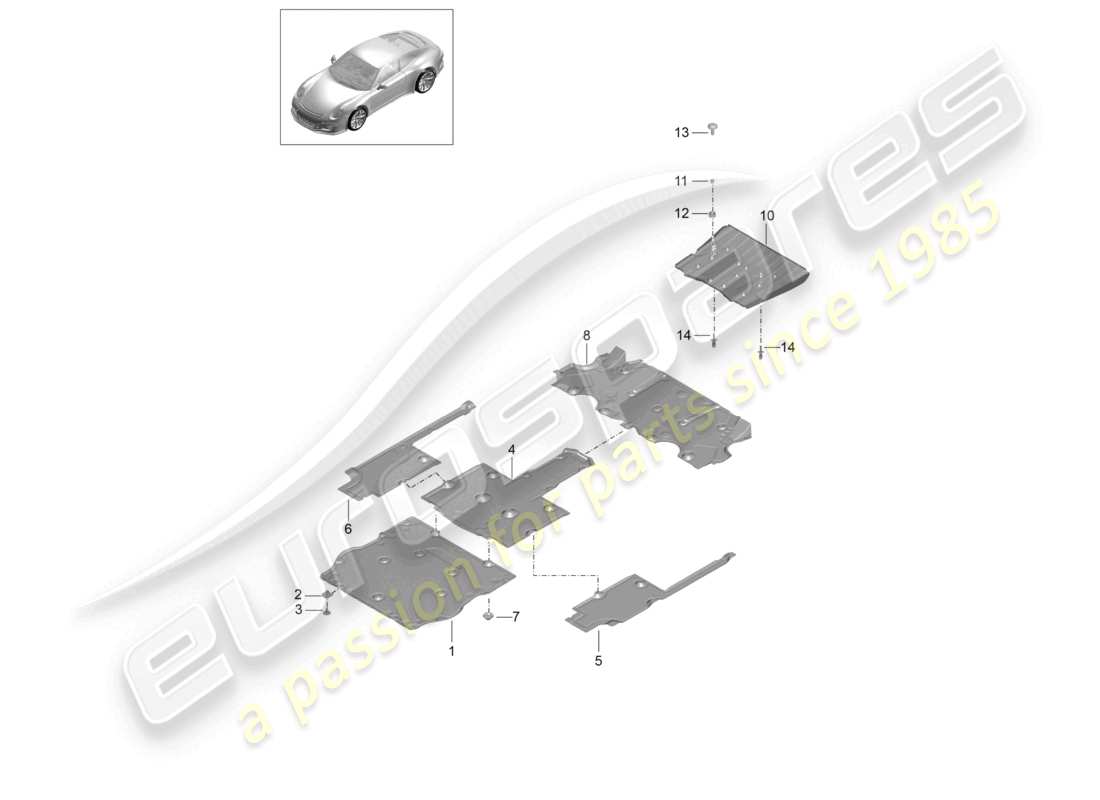 porsche 2021 (991-2 r/gt3/rs) garniture de sous-casse schéma des pièces