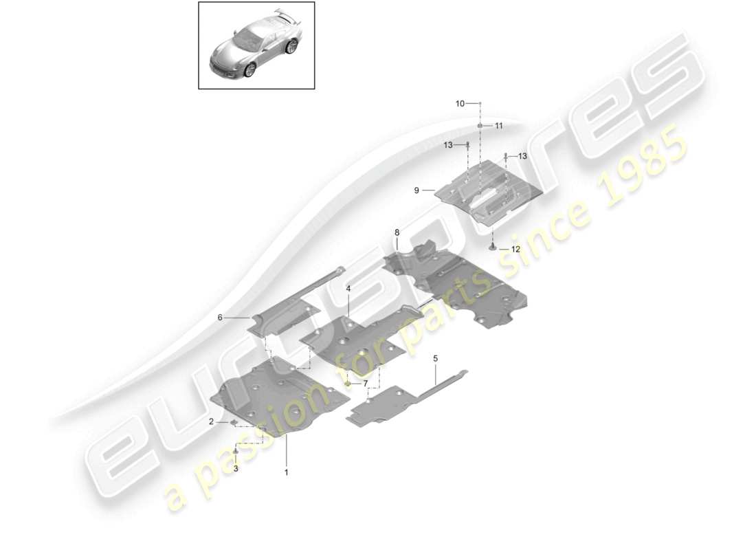 porsche 2021 (991-2 r/gt3/rs) garniture de sous-casse schéma des pièces