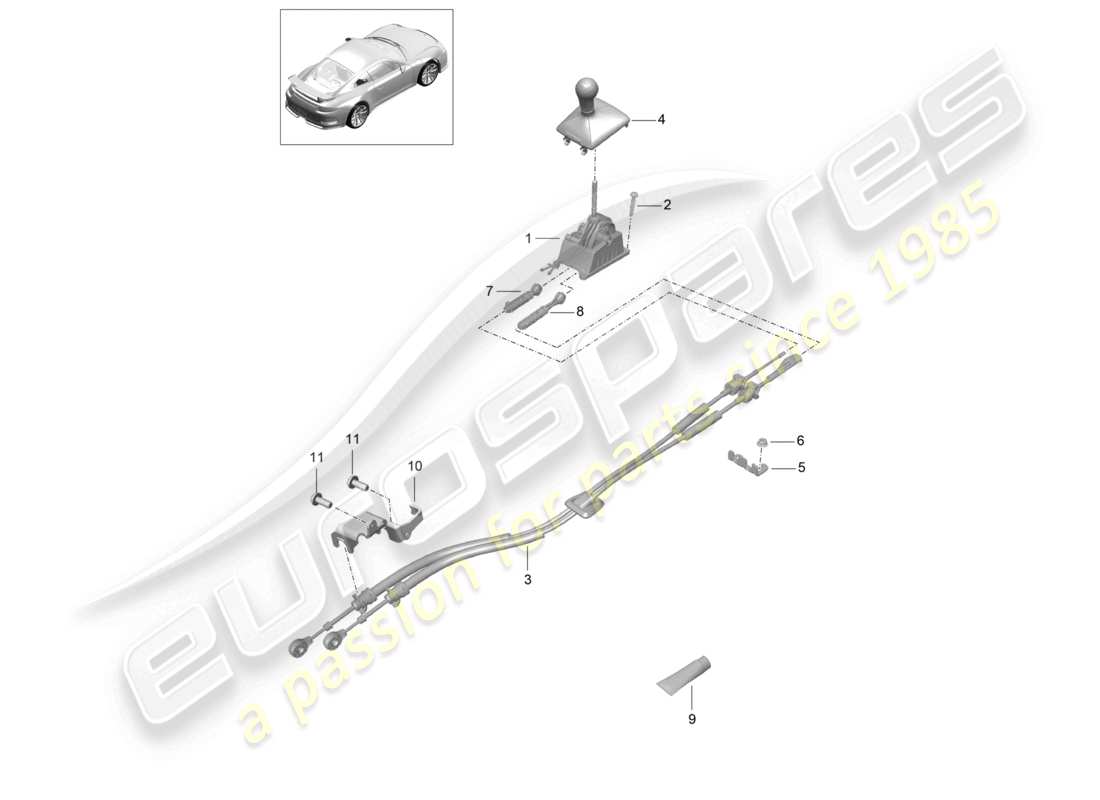 porsche 2021 (991-2 r/gt3/rs) schéma des pièces du levier de vitesses de la boîte de vitesses manuelle