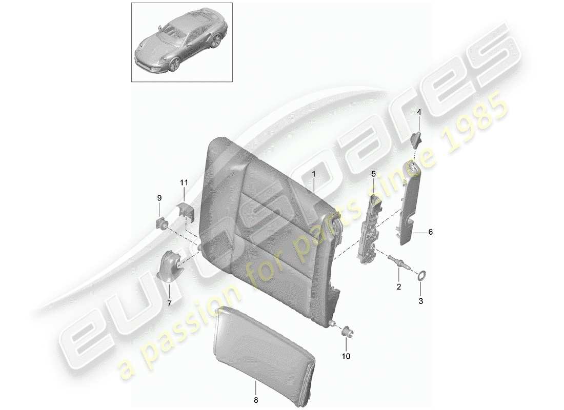 porsche 2018 (991-2 turbo) dossier de siège d'urgence schéma des pièces
