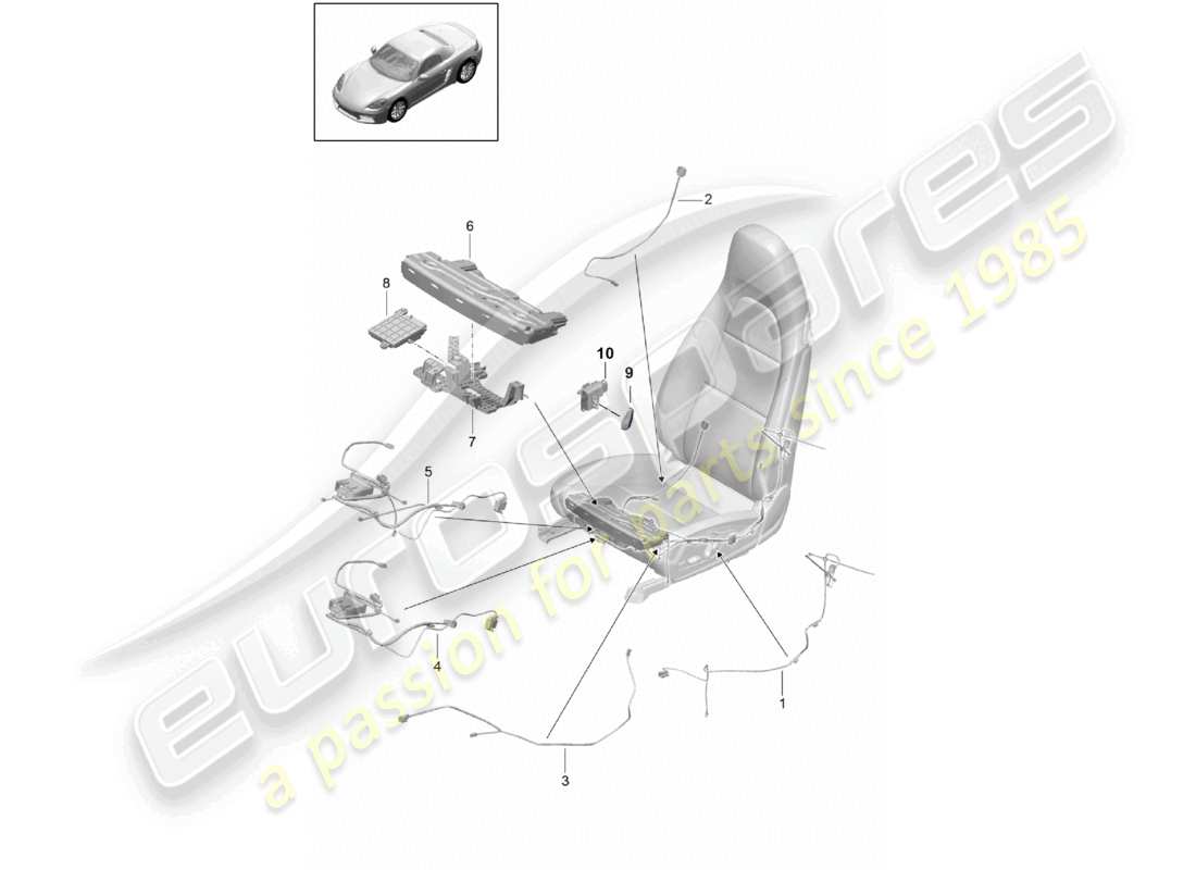 porsche 2025 (718 boxster) faisceaux de câbles interrupteur unité de commande siège sport à moteur électrique schéma des pièces