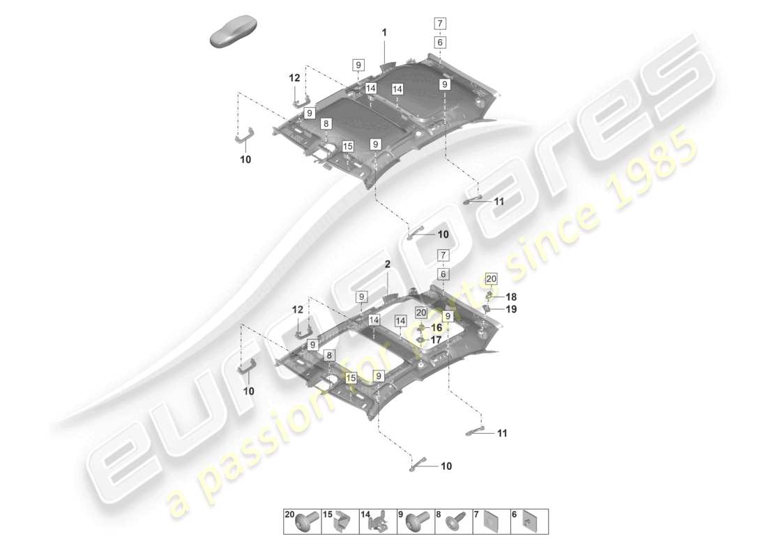porsche 2021 (panamera 971-2) schéma des pièces des accessoires de garniture de toit