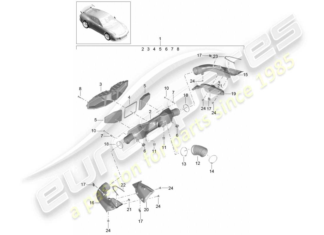 porsche 2021 (991-2 r/gt3/rs) filtre à air gt3 schéma des pièces rs