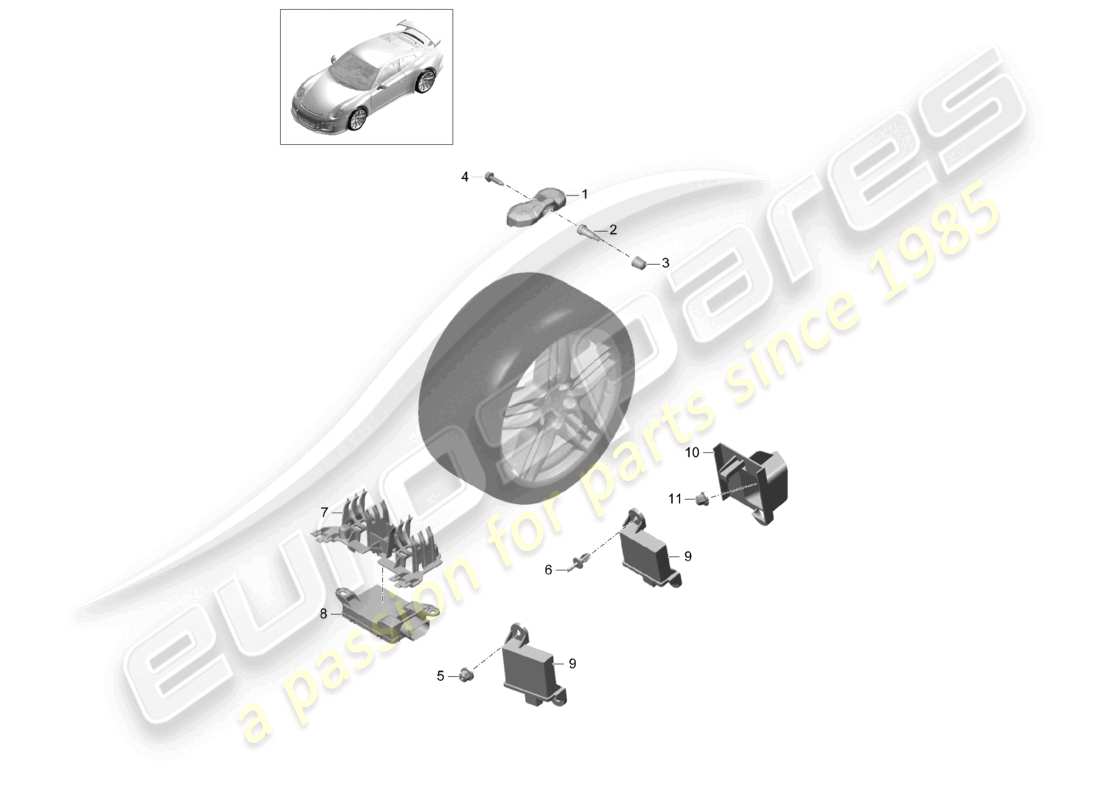porsche 2021 (991-2 r/gt3/rs) système de contrôle de la pression des pneus d >>- mj 2017 schéma des pièces