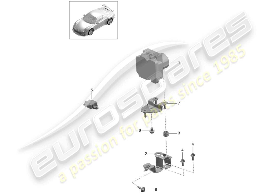 porsche 2021 (991-2 r/gt3/rs) unité hydraulique de freinage antiblocage -abs- unité de commande et de régulation d - mj 2018>> schéma des pièces