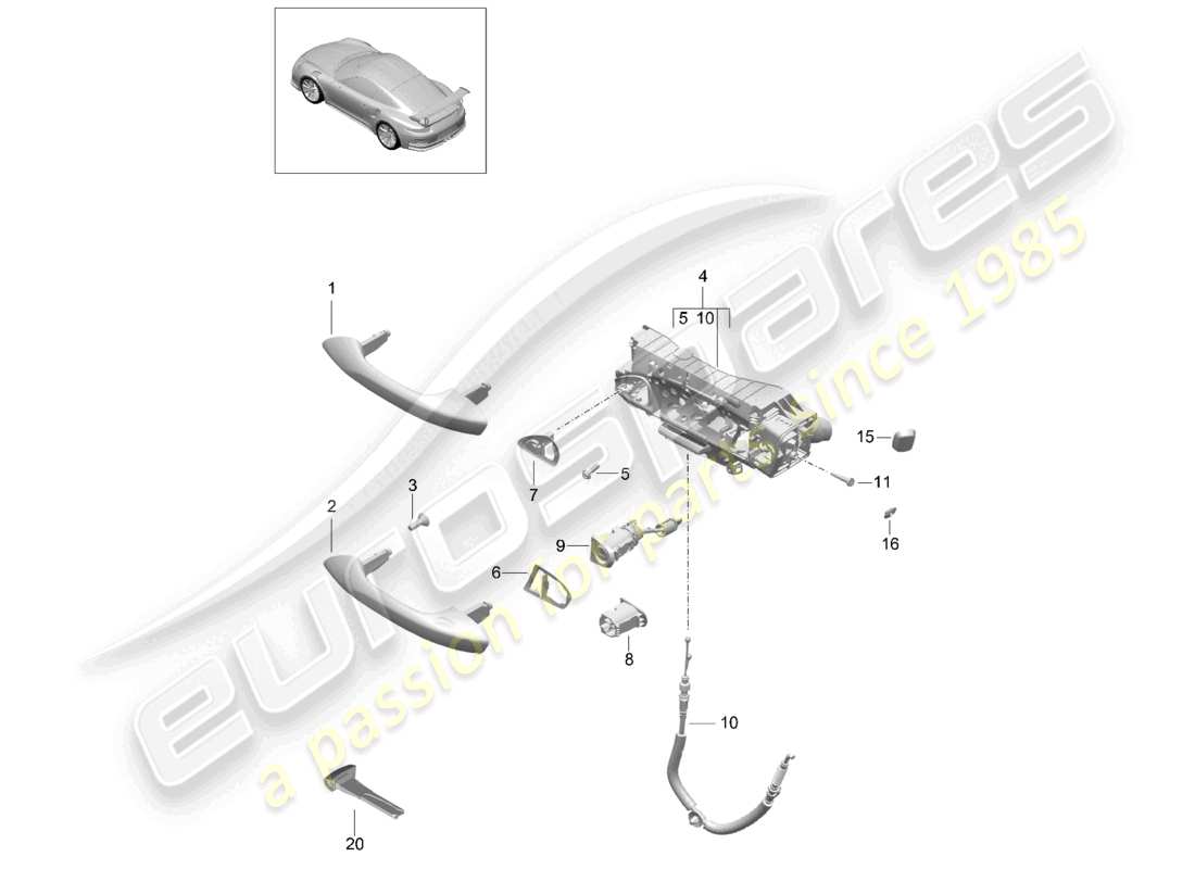 porsche 2021 (991-2 r/gt3/rs) poignée de porte extérieure d - mj 2018>> schéma des pièces