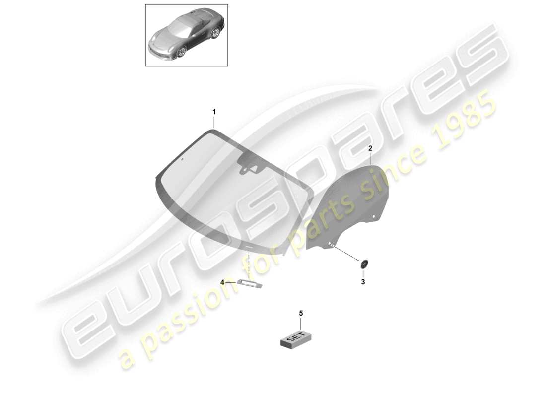 porsche 2021 (991-2 r/gt3/rs) schéma des pièces de la vitre latérale du pare-brise