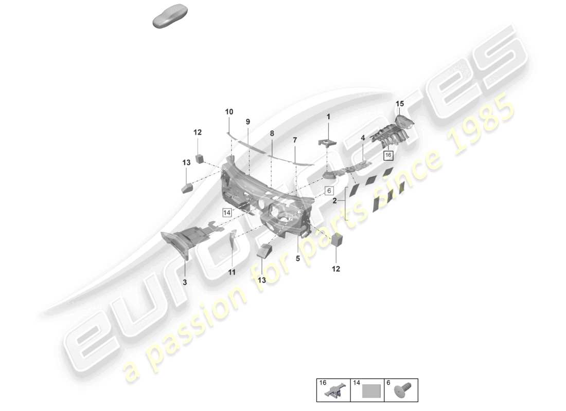 porsche 2021 (panamera 971-2) absorbeur de bruit habitacle partie avant soubassement schéma des pièces