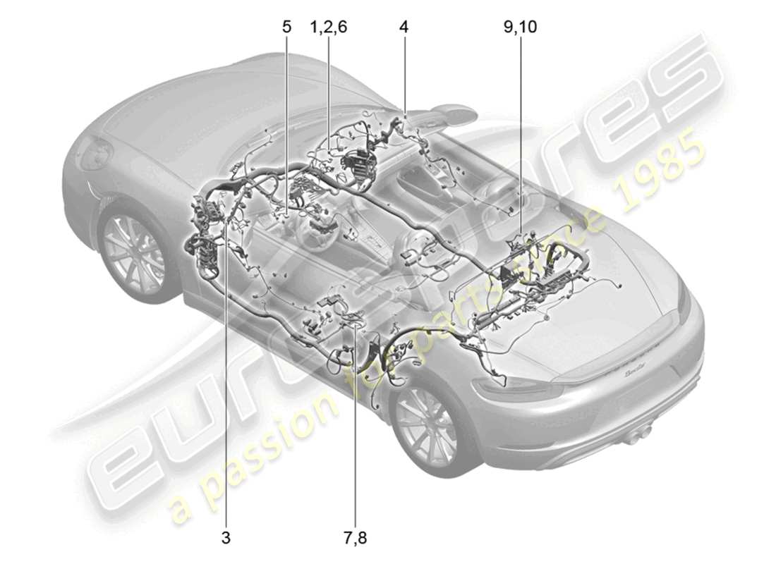porsche 2024 (718 boxster) schéma des pièces des faisceaux de câbles airbag pour véhicules équipés de ceintures de sécurité