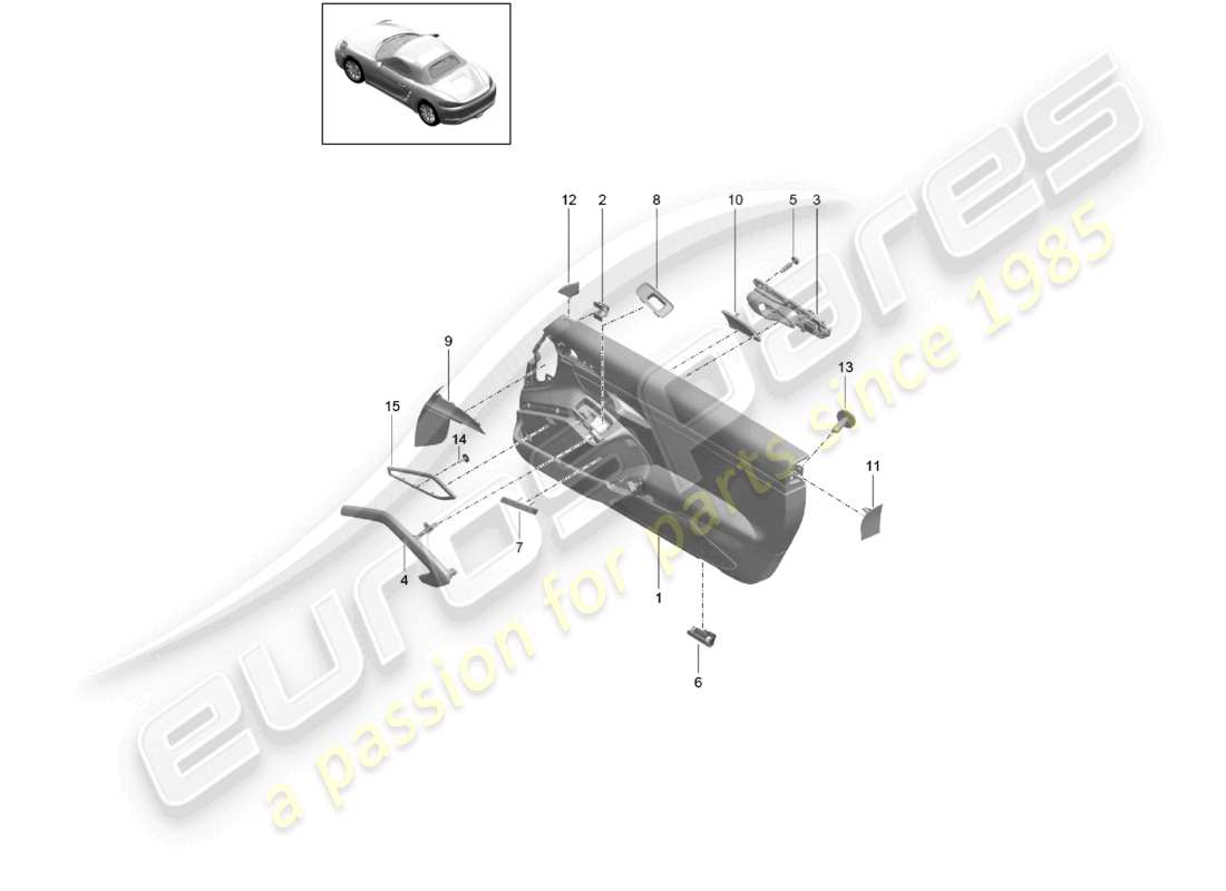 porsche 2025 (718 boxster) panneau de porte accessoires panneau de garniture pour garniture de porte cuir gts 4.0 diagramme des pièces