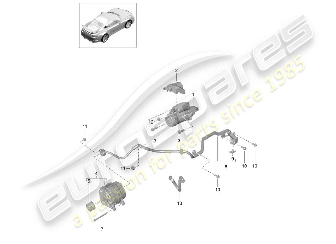 porsche 2021 (991-2 r/gt3/rs) schéma des pièces de la ligne de terre de l'alternateur du démarreur
